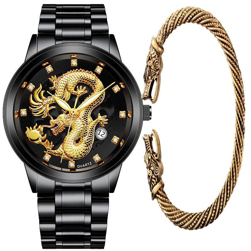 高档金表龙表手表 龙头手镯套装 正品男士手表男学生石英表老人表