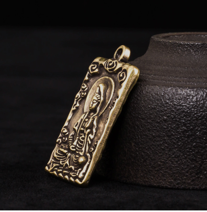 黄铜观音菩萨佛牌吊坠复古铜牌挂件铜佛像挂饰钥匙扣挂件地摊产品