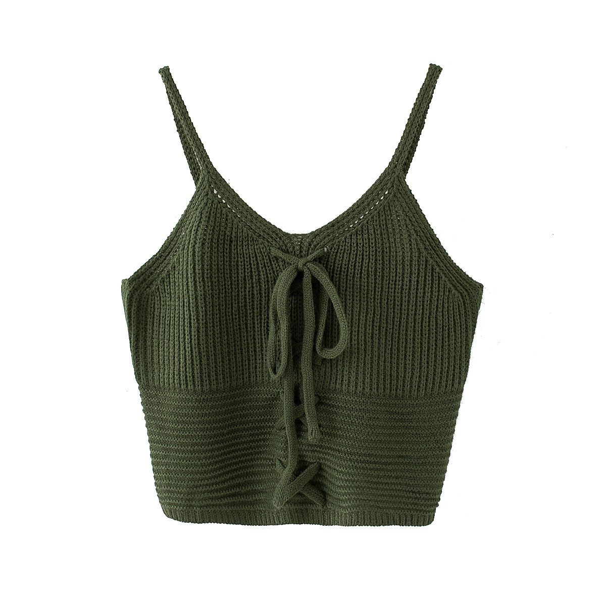 欧美批发2020夏季新款两色针织吊带衫 穿绳系带短款小背心m4-0539