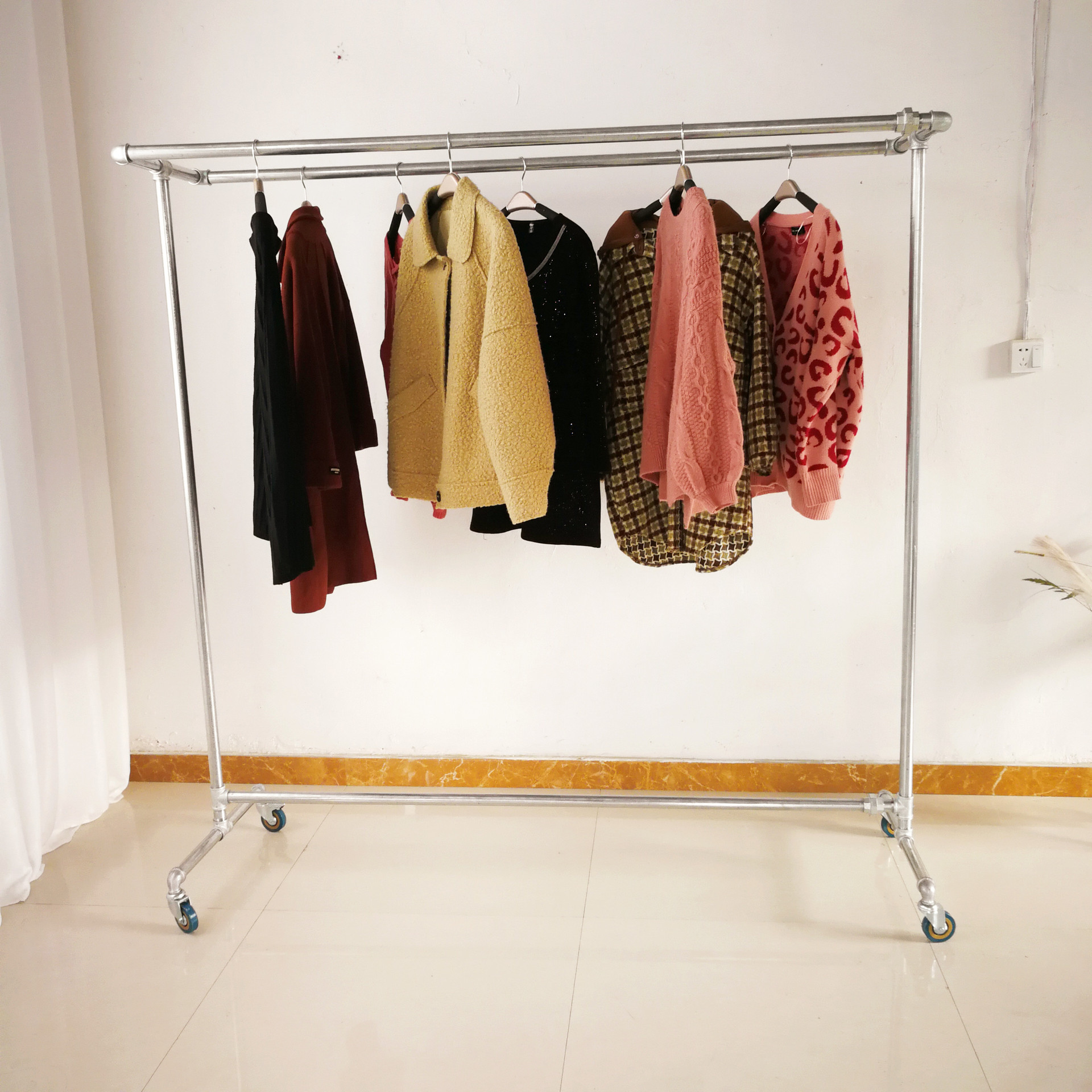 服装展示架水管晾衣架镀锌钢管落地室内阳台双杠服装店衣服挂衣杆