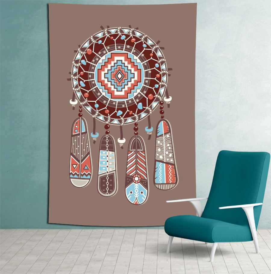 定制印第安人捕梦网羽毛挂毯挂布背景布 ins卧室房间装饰布挂毯