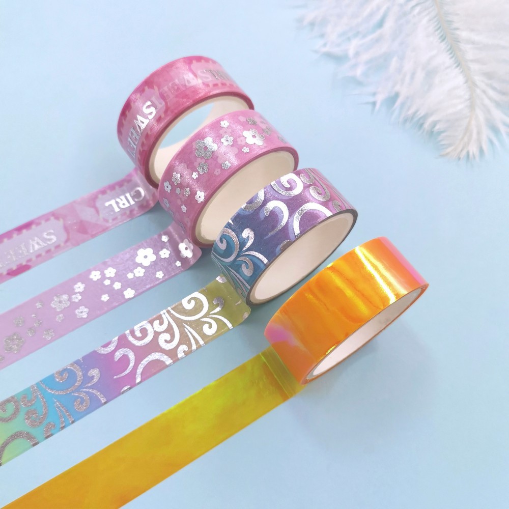 新款桶装烫银几何图案镭射胶带套装10卷装手帐贴纸