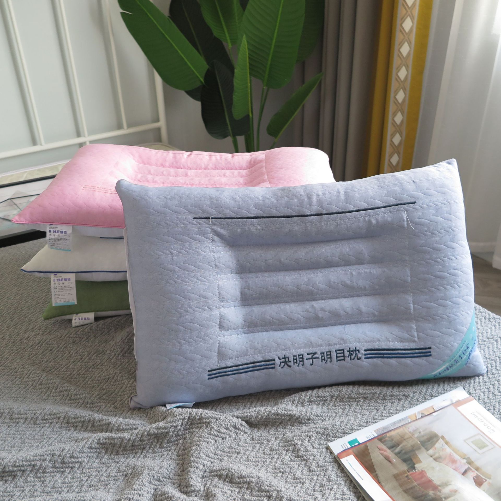 新款刺绣针织棉决明子枕头枕芯单人护颈椎助睡眠珍珠棉枕厂家批发