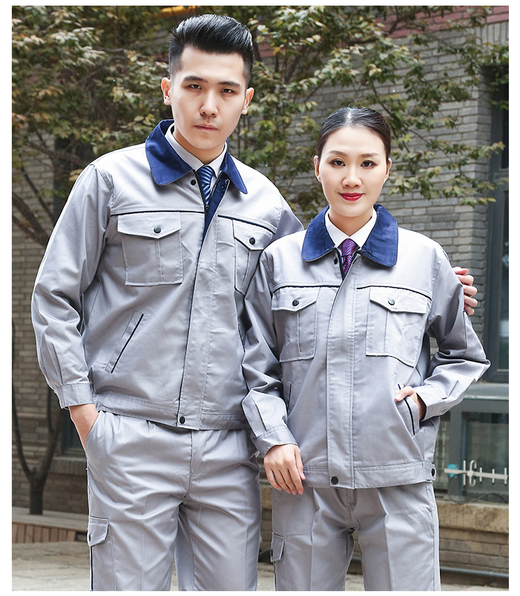 春秋长袖工作服套装男翻领耐磨建筑车间汽修工装定制劳保工衣定做