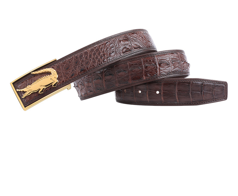 卡帝乐鳄鱼皮带男板扣平滑扣腰带真皮鳄鱼头皮带男士裤带商务腰带