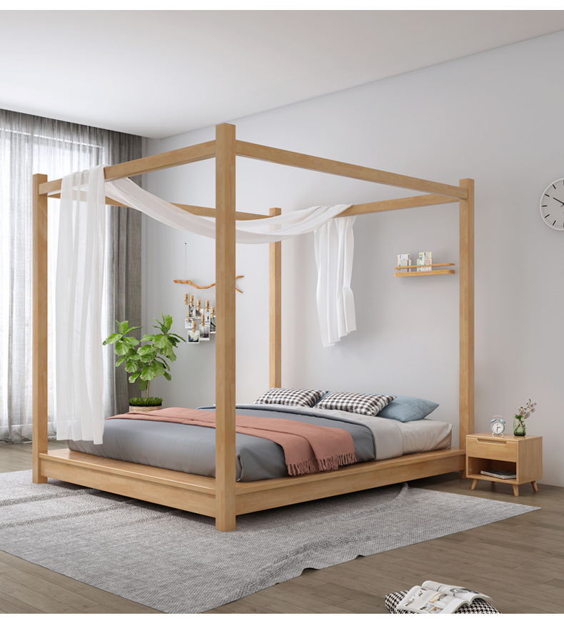 实木双人床现代简约四柱架子床1.8米 北欧风格主卧酒店床民宿家具