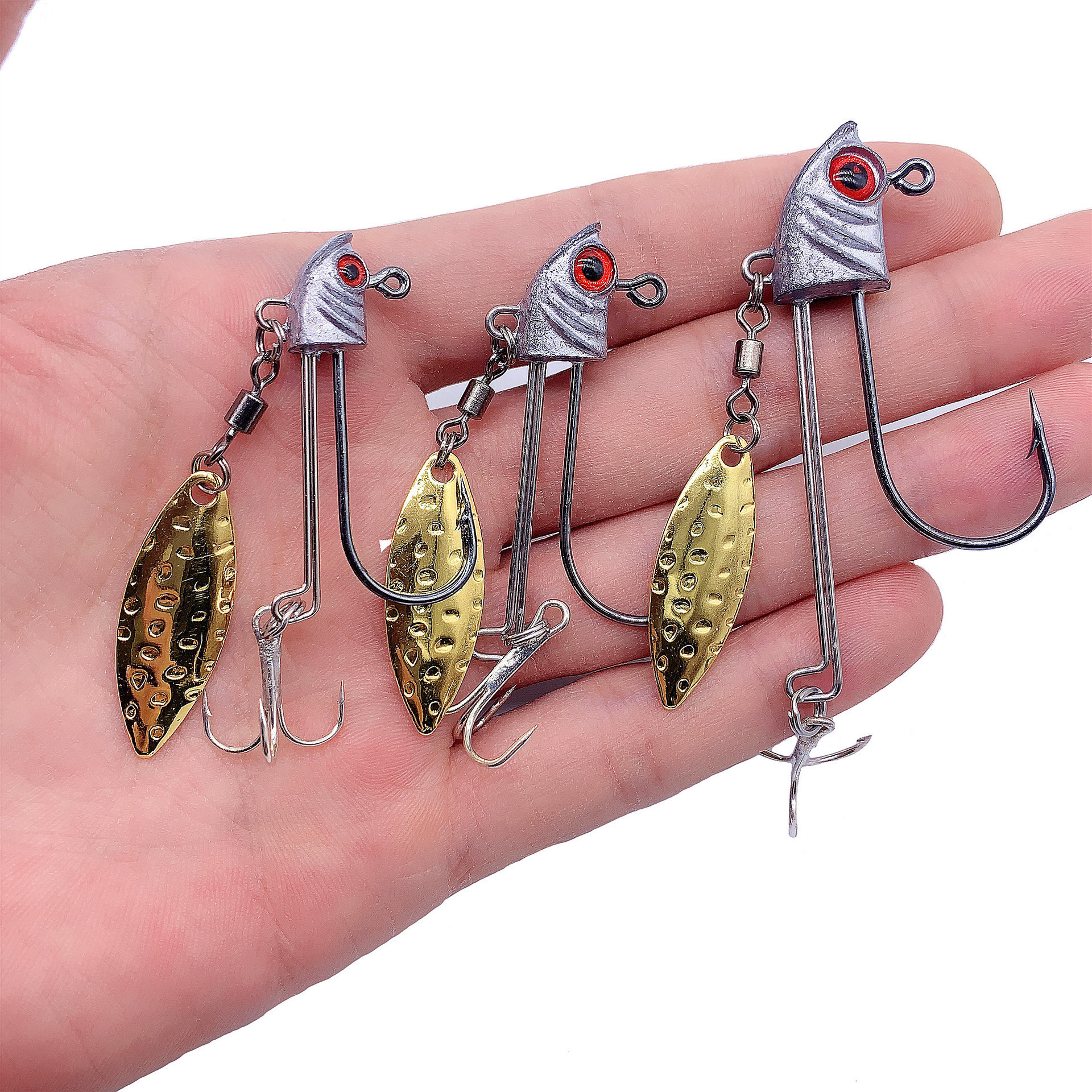 4倍加强血槽防挂底路亚铅头钩曲柄朝天鱼形头有捯刺海鲈钩5枚盒装