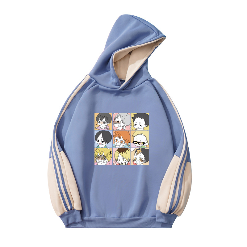 新款动漫排球少年角色服haikyu帽衫套头带帽拼接袖卫衣批发