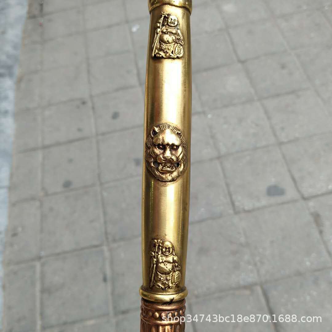 厂家批发古玩杂项黄铜拐杖复古仿旧寿星手杖送老人龙头拐杖头新款
