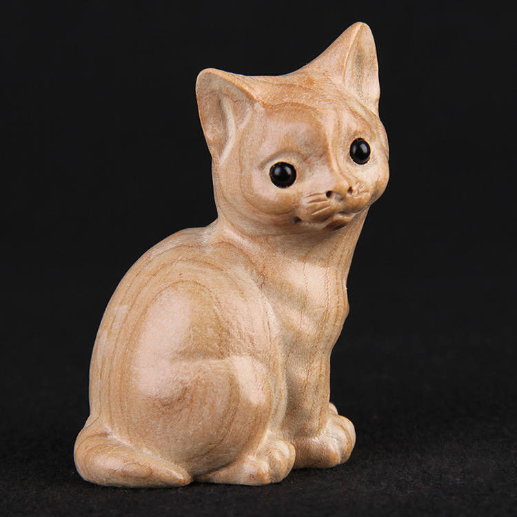 桃木猫摆件 木雕工艺品手把件