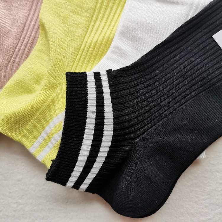 朴语6216女袜短筒低帮袜两条杠学院风袜子日系纯色