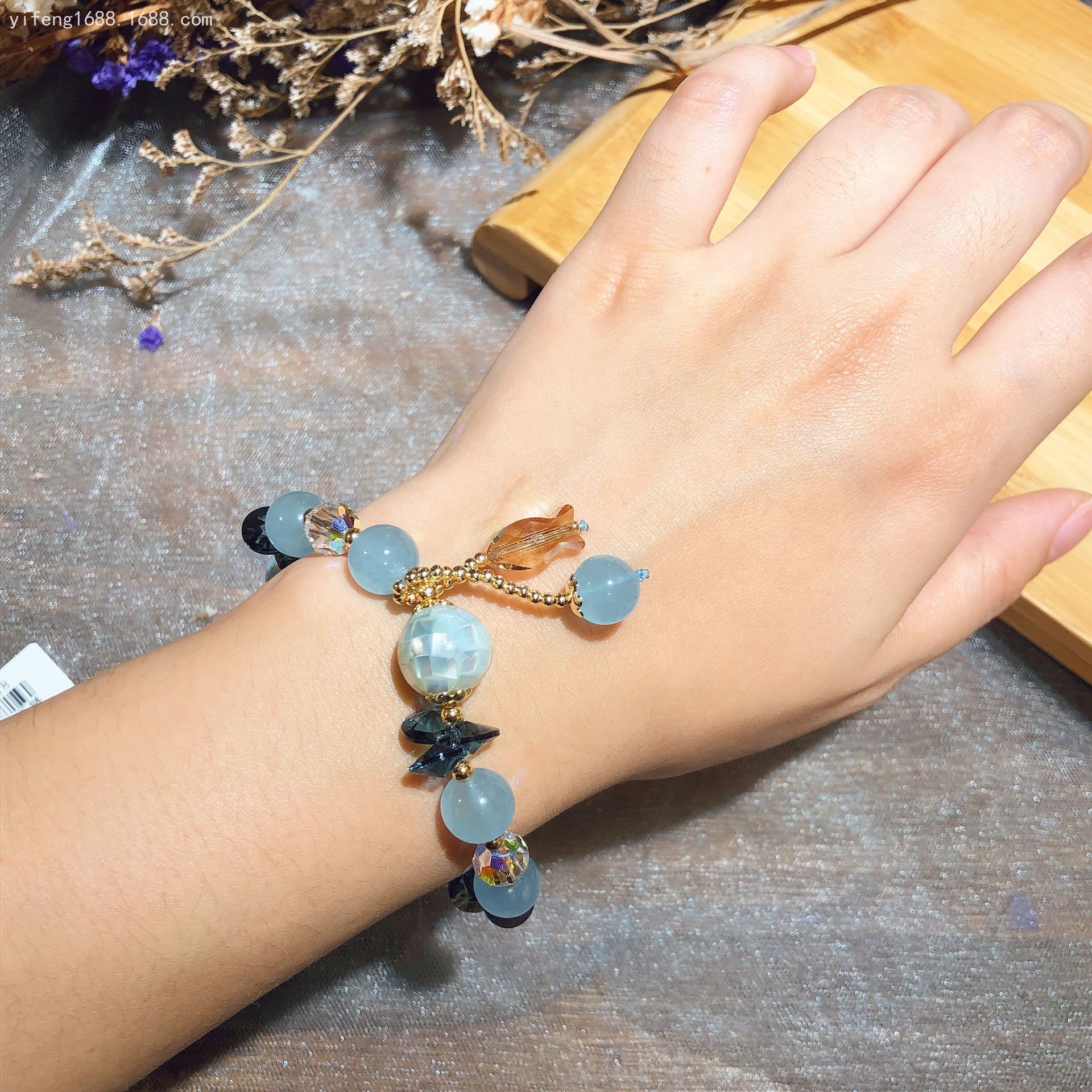 海蓝宝鲍鱼贝手链一件代发饰品源头厂家彩宝水晶批发代发可定制