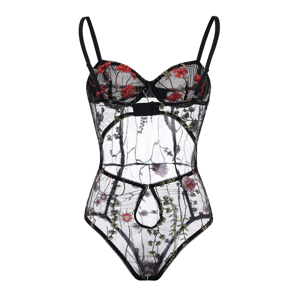 美秀时尚内衣水草花带钢圈低胸收腰s曲线性感欧美情趣连体衣