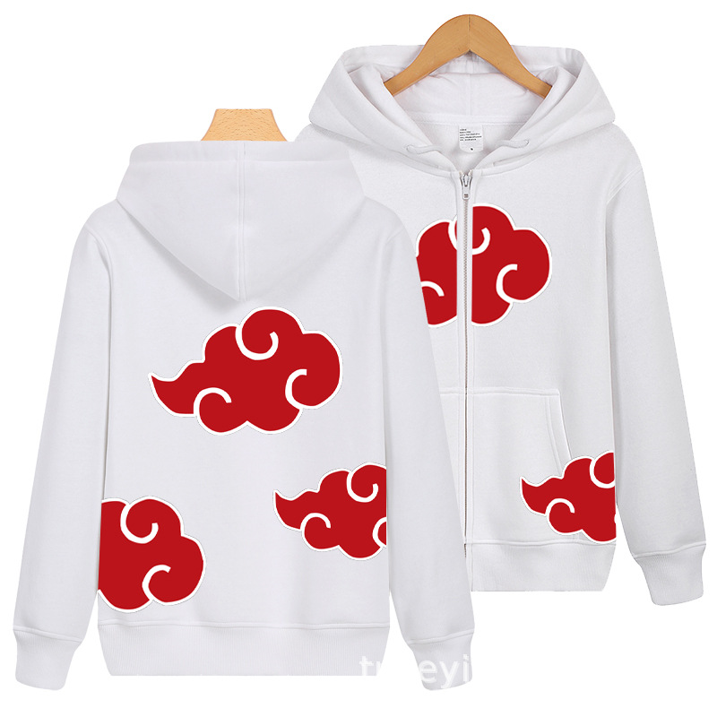 火影忍者 动漫 服装 晓组织 红云祥云 衣服 摇粒抓绒拉链连帽卫衣
