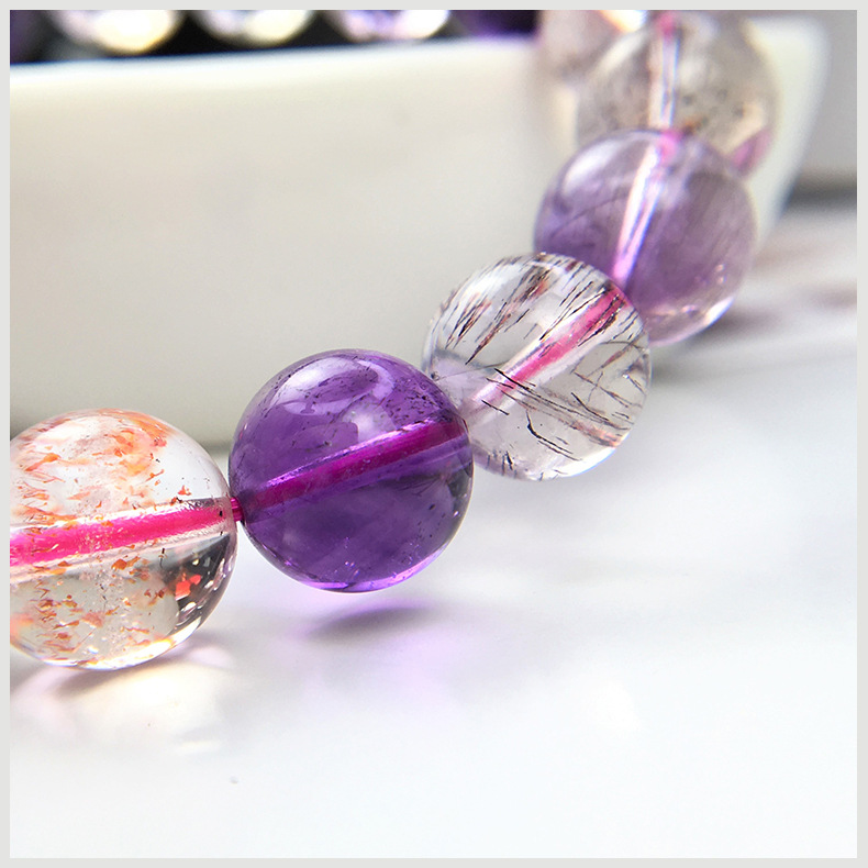 天然彩发水晶时尚三轮彩骨干超七水晶手链极光23水晶手链跨境货源