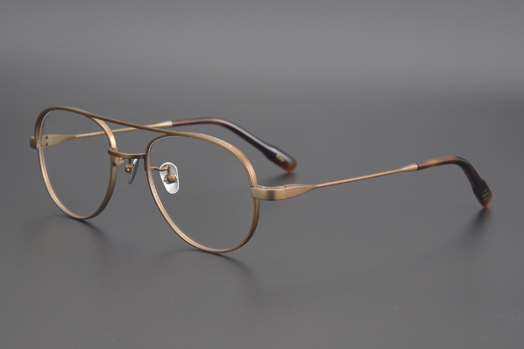 手工古铜色造旧哑光磨砂镜框 百搭飞行员式纯钛眼镜男女 简约复古