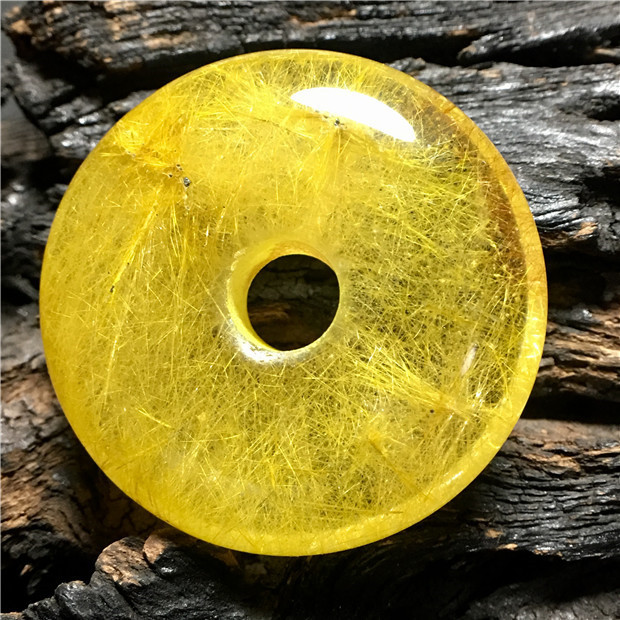 天然水晶金/黄发晶平安扣吊坠  男女饰品