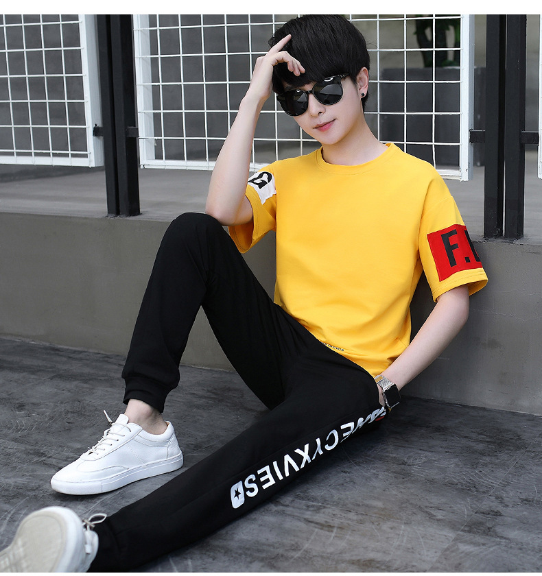 短袖t恤男孩青少年13初中学生潮流12套装15岁运动衣服夏装帅气潮