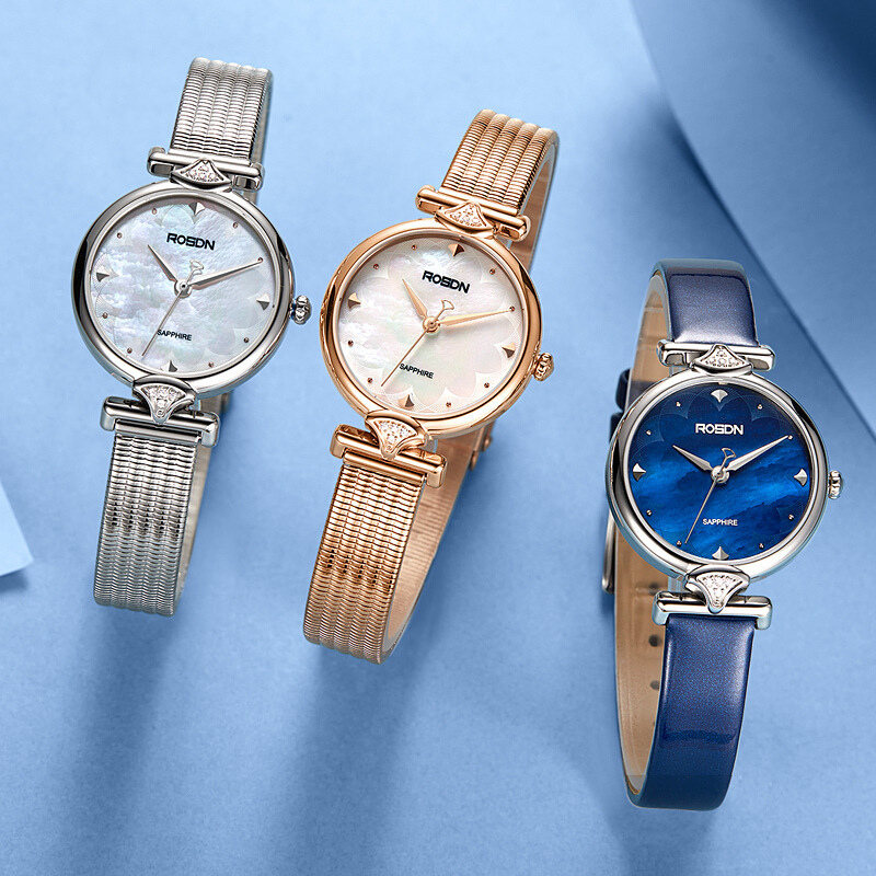 劳士顿手表女时尚简约石英钢带女士手表镶钻防水女表3691l送皮带