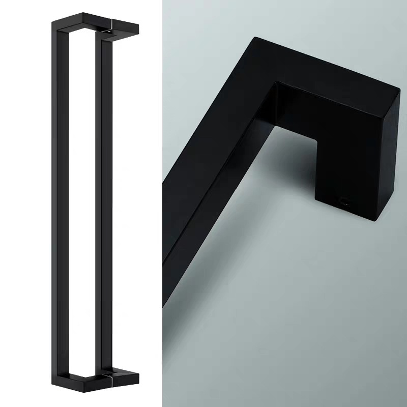 润煌 玻璃大门拉手黑色拉丝木门长把手不锈钢方管四弯侧装加厚