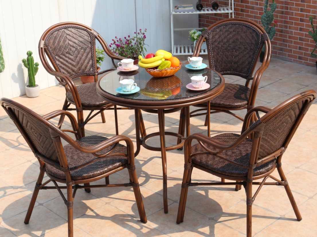 户外藤编桌椅组合防水铝合金藤椅庭院阳台休闲椅咖啡厅奶茶店椅子