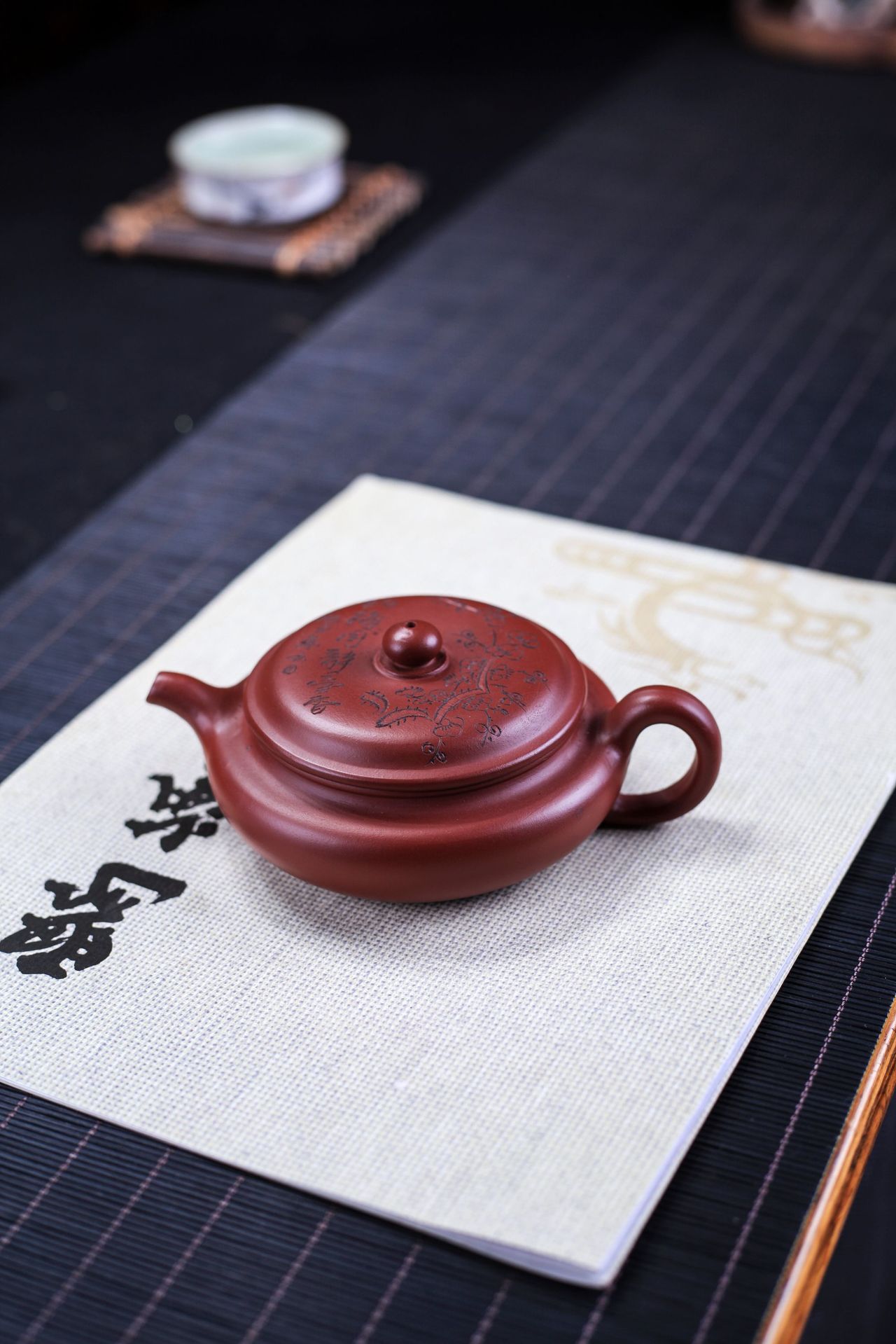 宜兴紫砂扁梅香仿古紫砂壶原矿大红袍大口扁壶王国望茶壶功夫茶具