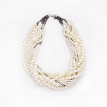 新款时尚欧美大牌复古夸张多层白色珍珠编织项链批发CN9262