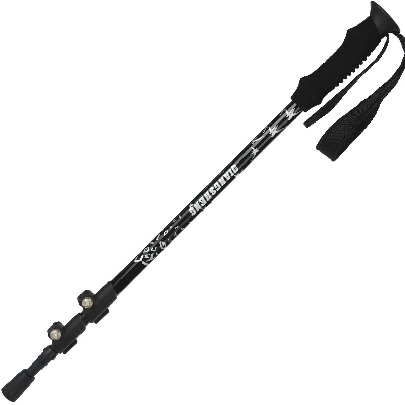 Alpenstock One-Word Eva14cm Outer Lock 6061 Retractable Outdoor Aluminum Alloy Camping Alpenstock Walking Stick Three Sections