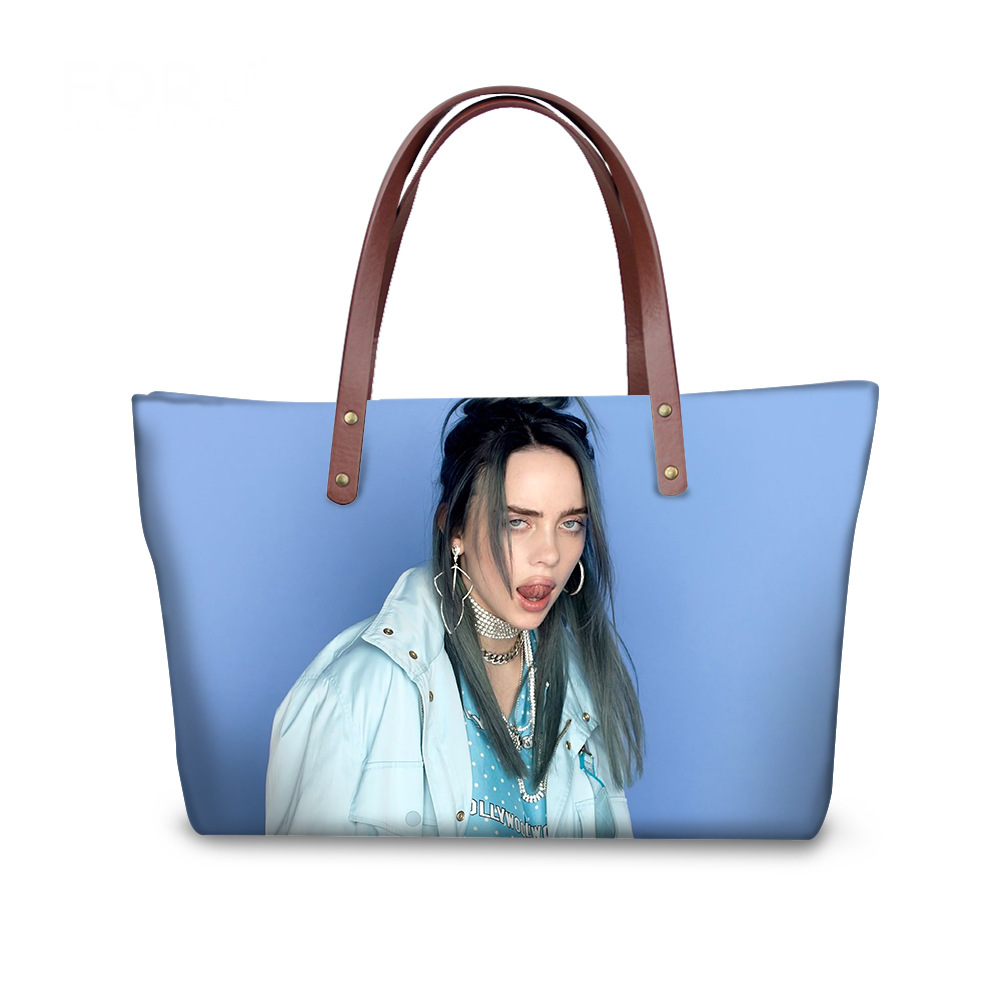 billie eilish说唱歌手女包手提单肩潜水布料pu包大挎包来图定制