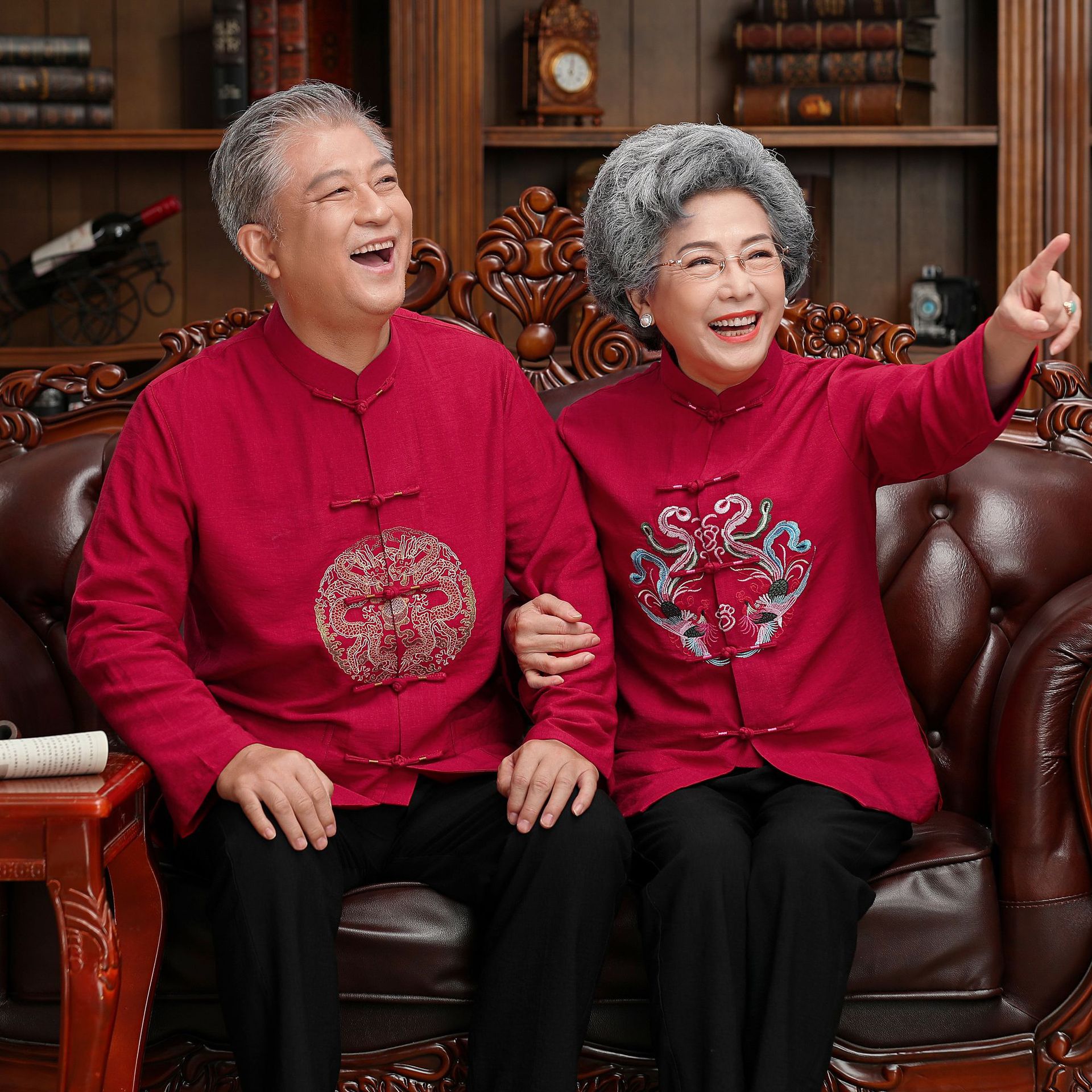 春秋2830款中老年情侣装,厂家批发男女长袖生日过寿休闲服饰唐装