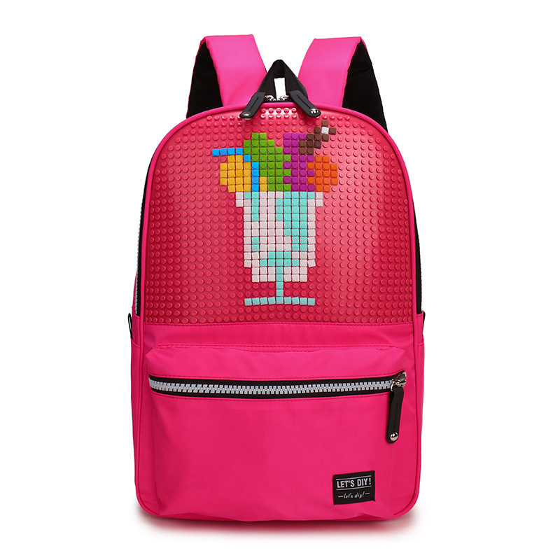 跨境热销大17寸小颗粒软胶积木拼图书包双肩背包图案或版型定制