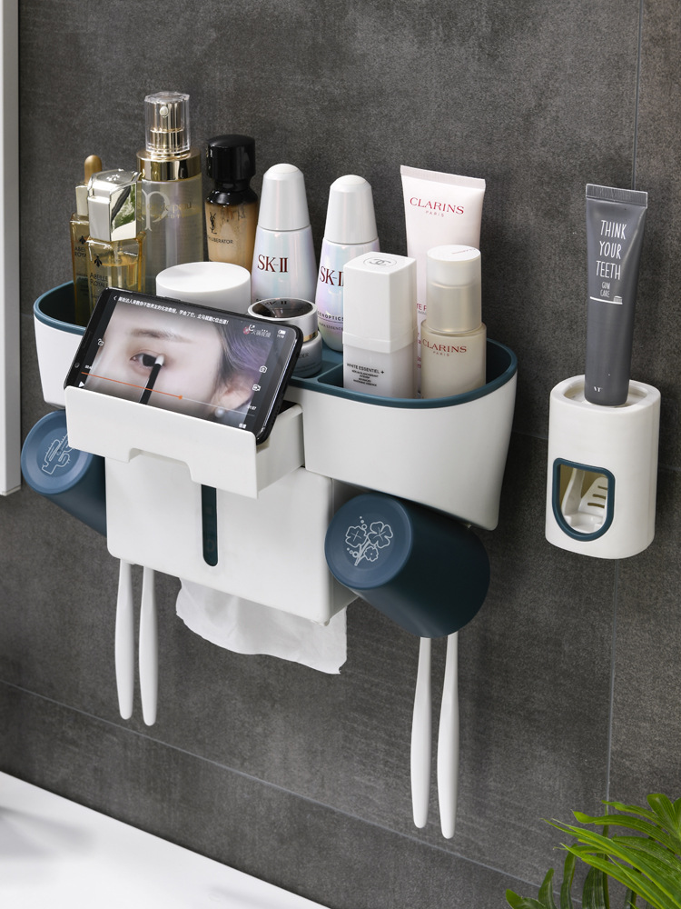 Bathroom Storage Rack Multi-Functional Combination Toothbrush Holder Toothbrush Holder Punch-Free Upside down Draining Storage Rack 0714