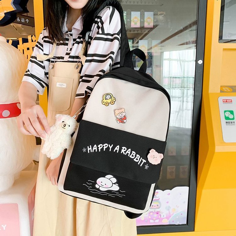 Japanese Ulzzang College Style Fresh Cute Kawaii Cartoon Funny Personality Soft Girl Student Contrast Color Backpack