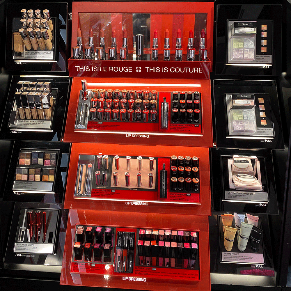 彩妆展示柜商场定制化妆品展柜亚克力面板展架木烤漆口红亚克力展