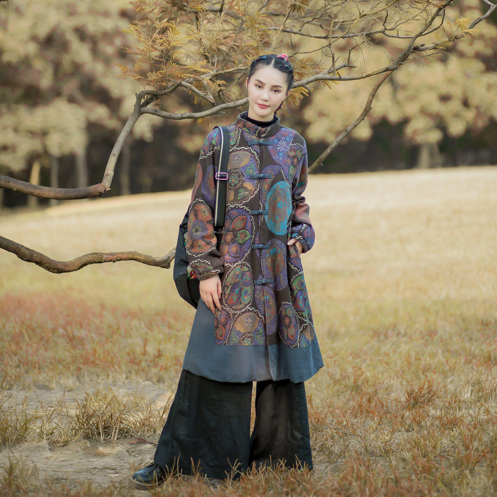 大码棉衣女2021秋冬季民族风女装加厚羊糕毛中长款棉服棉袄外套女