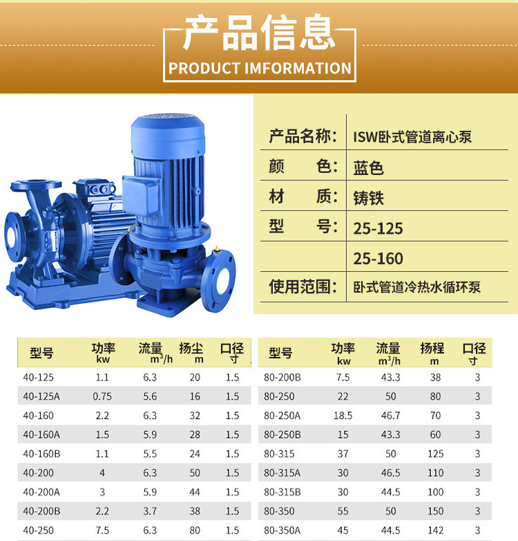 厂家直供 单级离心加压泵 isw管道增压泵 地暖气循环泵4级150口径