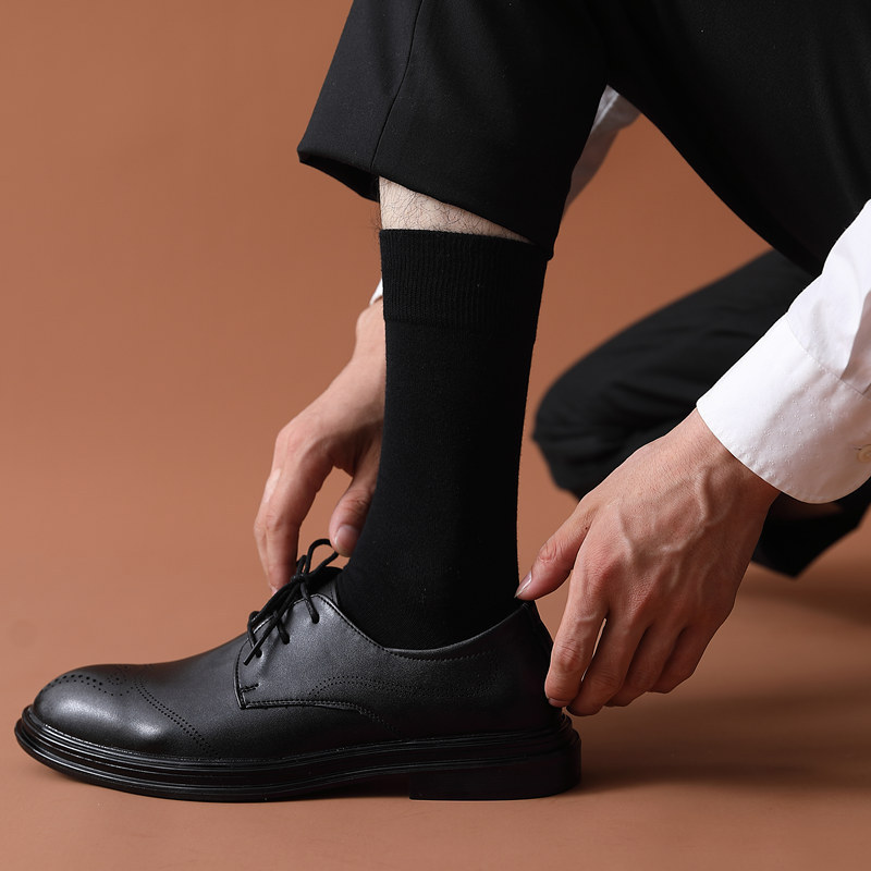 西裤袜子男中筒袜纯棉黑色长筒袜正装商务皮鞋高腰袜西装纯色长袜