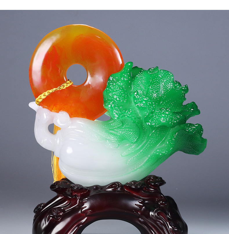 树脂仿玉平安招财玉白菜平安扣摆件 家居办公开业乔迁工艺品批发