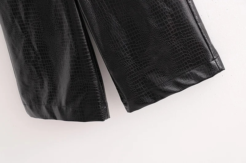 鳄鱼皮纹路皮裤bf风中裤直筒型潮人pu阔腿裤黑色欧美高腰五分裤子