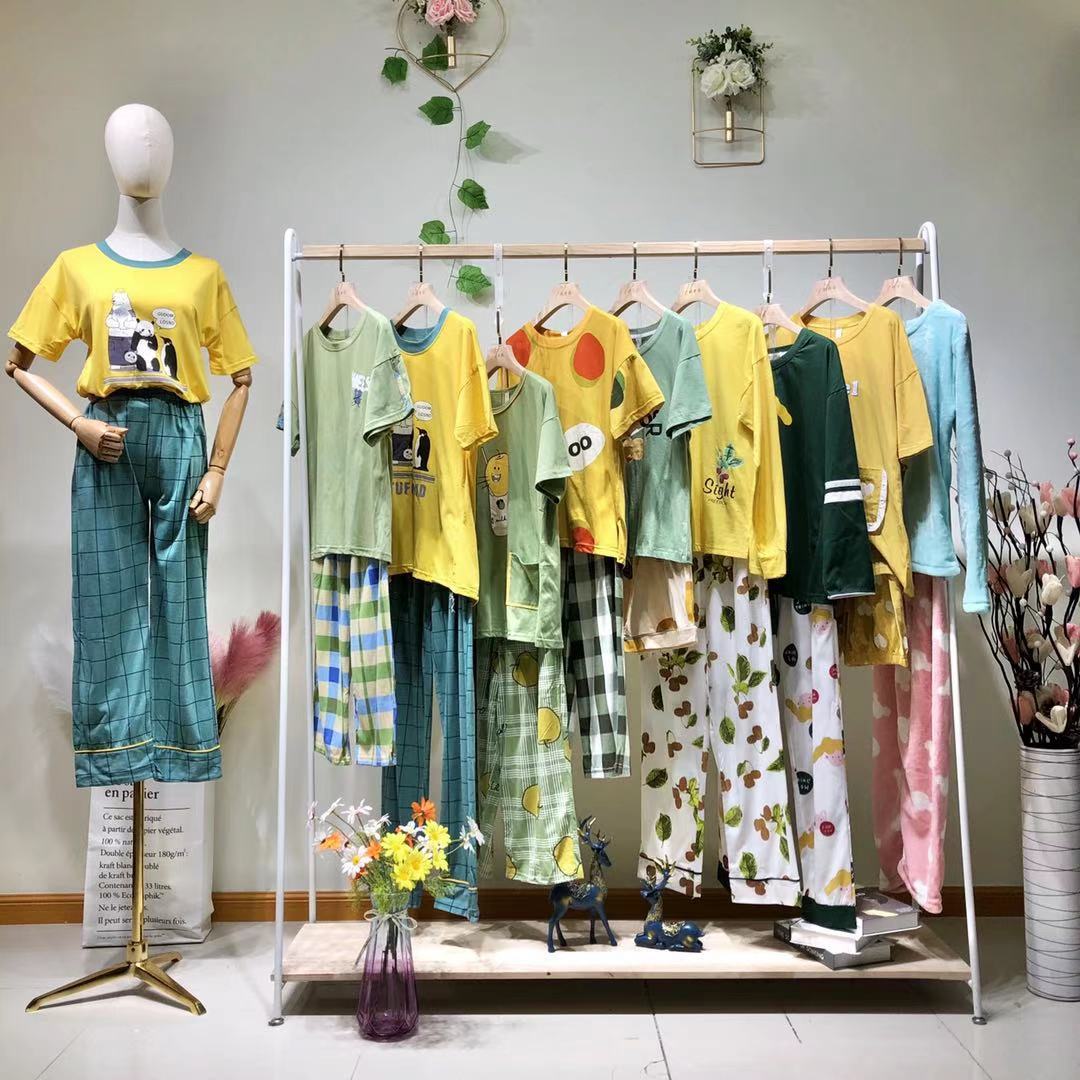 乐夏21春夏装亲肤舒适家居服睡衣睡裙女品牌折扣女装尾货批发走份