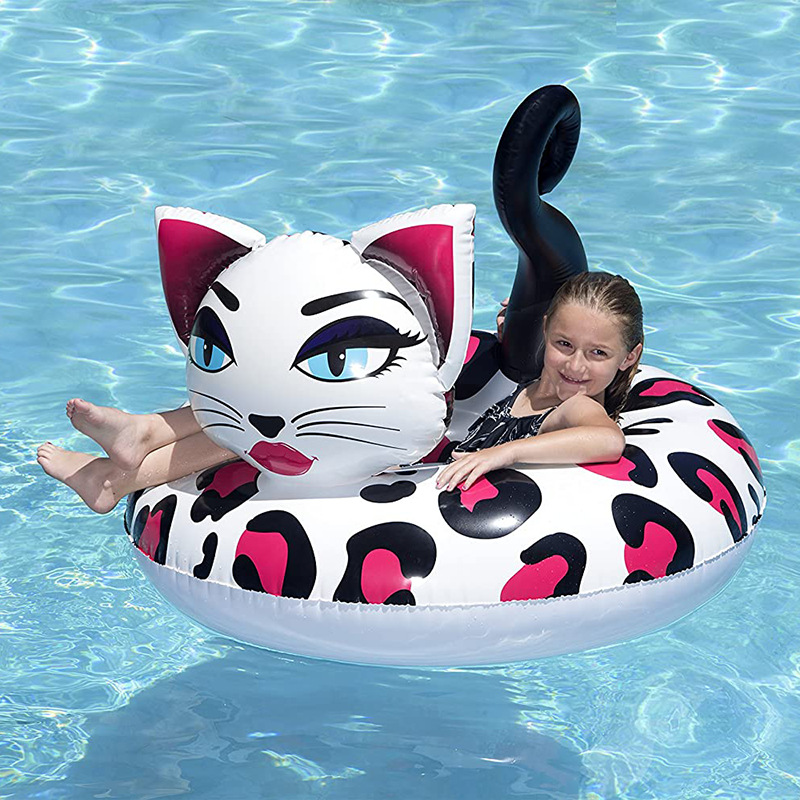 pvc充气kitty猫游泳圈靠背kitty猫浮椅充气天鹅游泳圈厂家定制