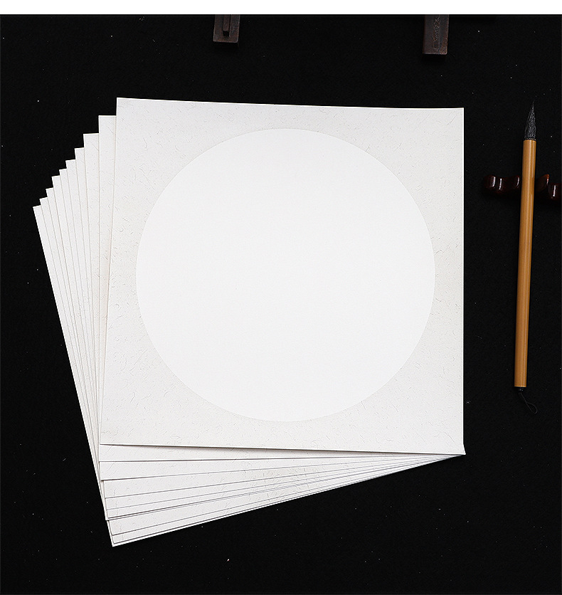 新手工宣纸镜片镜面仿古圆形书法麻纸空白色国画扇面生宣半生卡纸