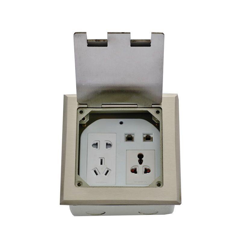 146开启式地板插座六位全铜面板隐形地插不锈钢地面插座