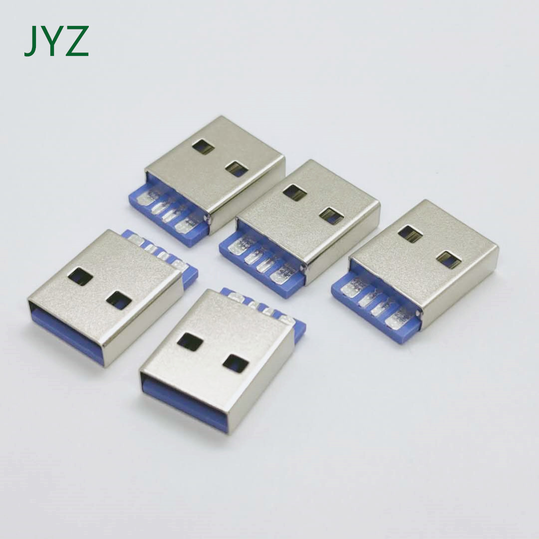 usb 2.0 a公短体4p大电流 短体焊线式插头 快充 紫色胶芯