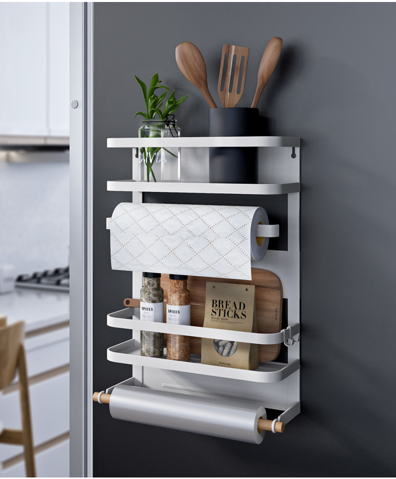 日式简约铁艺磁吸冰箱架多功能侧面磁吸调料架子洗衣机冰箱收纳架