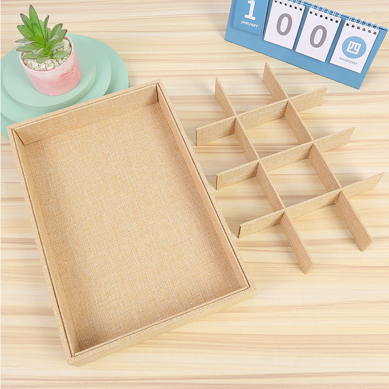 Simple Burlap 12 Grid Accessories Plate High-End Jewelry Ornament Storage Tray Objects Bulk Dish Storage Box