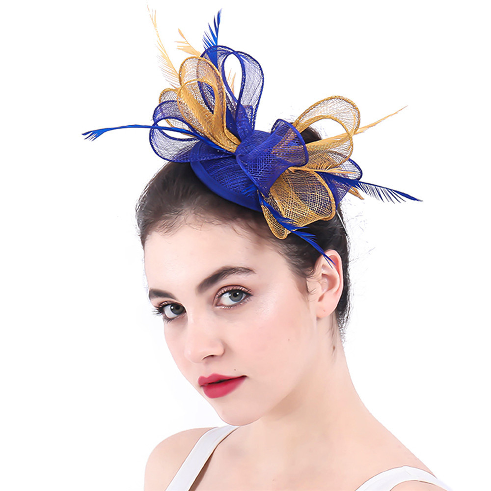 外贸出口新娘头饰礼帽麻纱帽羽毛头花亚麻英伦贵族羽毛发饰发夹款
