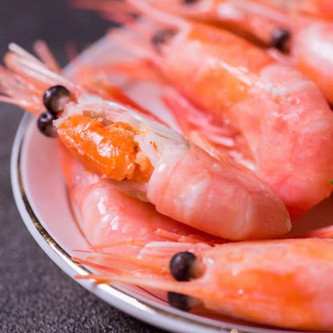 净重3斤纯头籽北极甜虾带籽熟冻即食北极虾冰虾籽虾70-90规格