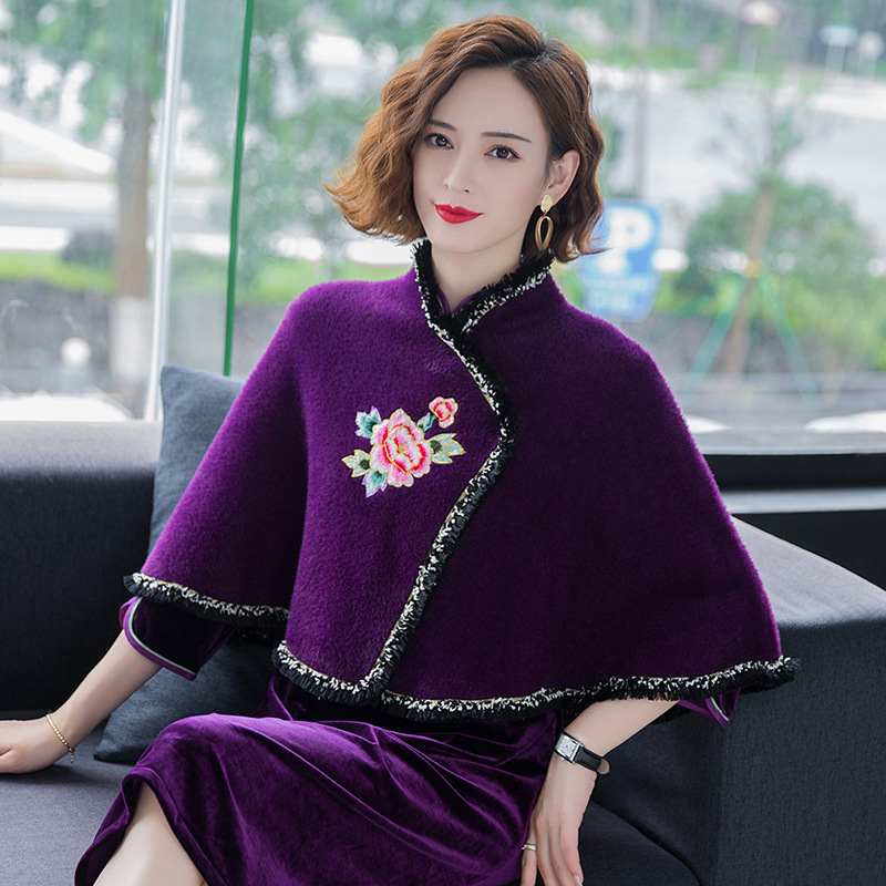 外搭配旗袍披肩外穿秋冬新款仿水貂绒开衫女外套妈妈礼服斗篷披风