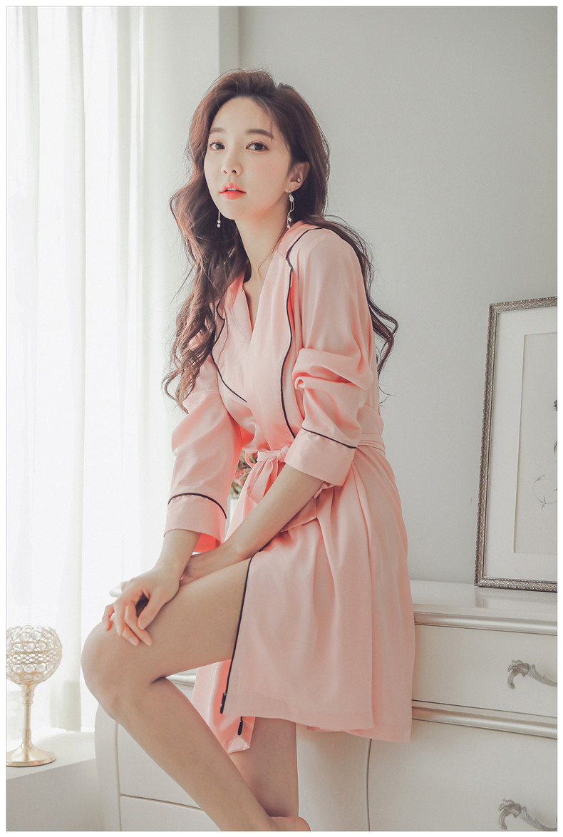 春夏性感女士睡袍晨袍长袖系带高贵女睡衣浴袍冰丝绸缎家居服
